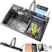 ZLEW KUCHENNY JEDNOKOMOROWY CZARNY Z ZESTAWEM FUNKCJONALNYCH AKCESORIÓW