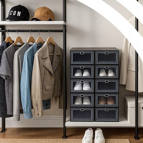 ZESTAW 10X ORGANIZER PUDEŁKA NA BUTY Z KLAPĄ SZAFKA REGAŁ DO SZAFY na Arena.pl