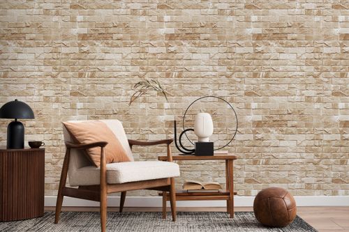 Tapeta Do Jadalni Beżowe Cegły MUR Dekoracja 3D na Arena.pl