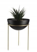 ZŁOTO CZARNY Stojak na kwiaty z czarną osłonką kwietnik metalowy 20 cm LOFT