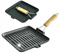 Patelnia grillowa żeliwna 24cm indukcja ciężka składany uchwyt KRISBERG KS-