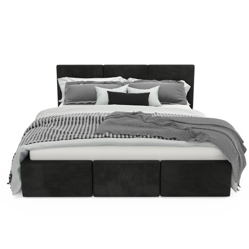 ŁÓŻKO TAPICEROWANE DO SYPIALNI 140x200 ŁÓŻKO PODWÓJNE Z POJEMNIKIEM CZARNE na Arena.pl