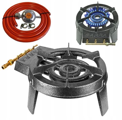 PALNIK GAZOWY TABORET ŻELIWNY KUCHENKA 9,8kW ZESTAW WĄŻ REDUKTOR na Arena.pl