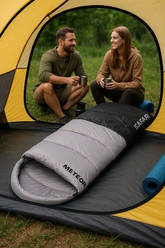 ŚPIWÓR TURYSTYCZNY KOŁDRA Z KAPTUREM PODUSZKĄ SAFARI METEOR lewy 190+30x80 na Arena.pl