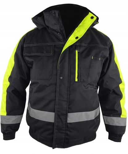 OCIEPLANA Kurtka BOMBERKA robocza ZIMOWA męska z kapturem ODBLASKOWA bhp OC na Arena.pl