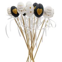 JAJKA NA PIKU BIAŁE CZARNE OZDOBY WIELKANOCNE DEKORACJA ŚWIĄTECZNA 12 sztuk