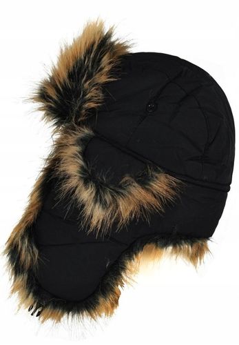 Czapka uszanka Alaska - futrzana, zimowa, ocieplona dla mężczyzn Czarny na Arena.pl