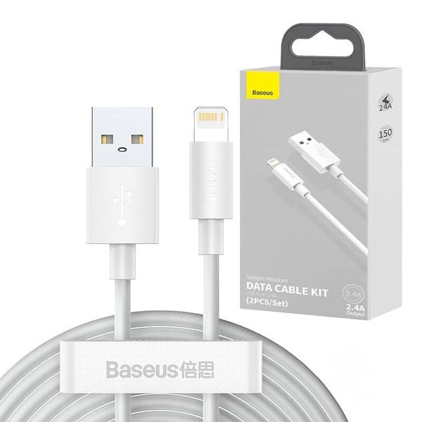Kabel USB do Lightning Baseus Simple Wisdom, 2.4A, 1.5m (biały) 2szt. zdjęcie 11