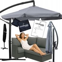 PARASOL OGRODOWY Z WYSIĘGNIKIEM SKŁADANY REGULACJA SZARY 350CM + POKROWIEC