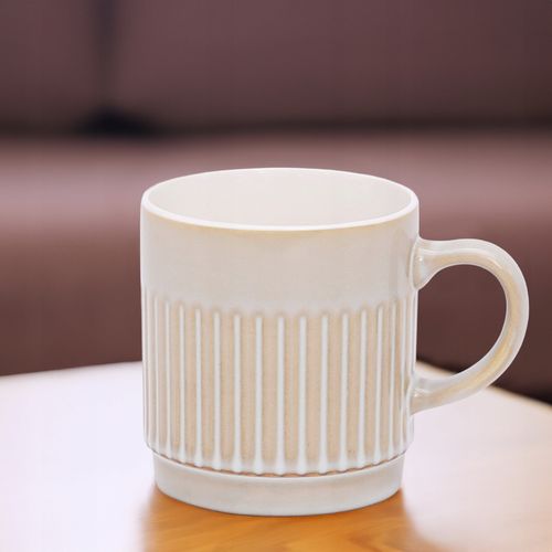 PORCELANOWY KUBEK NA KAWĘ HERBATĘ BEŻOWY ZDOBIONY 440 ML NA PREZENT na Arena.pl