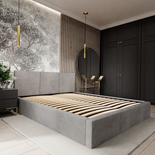 ŁÓŻKO TAPICEROWANE DO SYPIALNI 180x200 ŁÓŻKO PODWÓJNE Z POJEMNIKIEM SZARE na Arena.pl