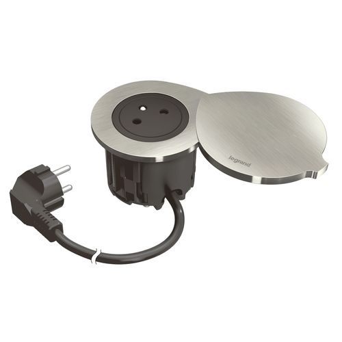 Gniazdo meblowe 2P+Z z pokrywą DISQ 60, przewód 2m z wtyczką - CZARNY Legrand 654723 na Arena.pl