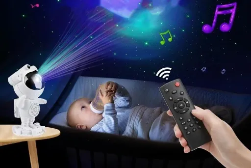 Lampka nocna GŁOŚNIK DO USYPIANIA Bluetooth ASTRONAUTA Projektor gwiazd zdjęcie 3