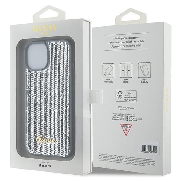 Guess GUHCP15SPSFDGSS iPhone 15 6.1" srebrny/silver hardcase Sequin Script zdjęcie 8