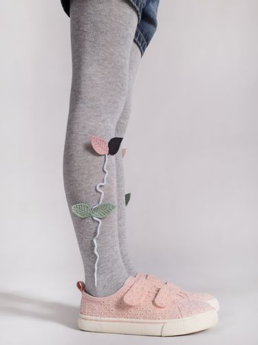 Rajstopy dziewczęce bawełniane z elementem 3D listki szare 104-110 YOCLUB na Arena.pl