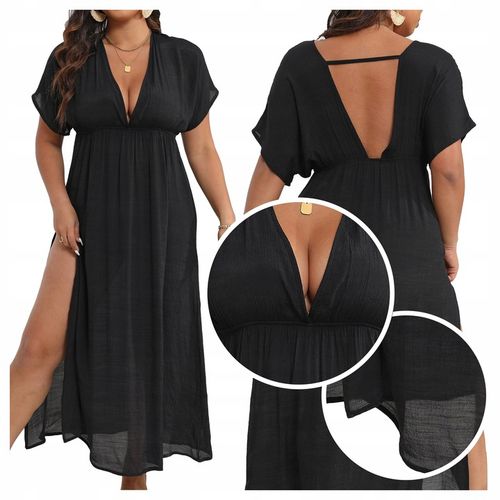 PAREO na plażę BOHO plażowe DŁUGA czarne LETNIA sukienka plażowa MAXI L na Arena.pl