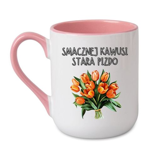 KUBEK "SMACZNEJ KAWUSI STARA PIZDO" Wzór - Elegant Coffee Różowy 330 ml na Arena.pl