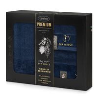 Komplet ręczników bawełnianych z bordiurą i haftem Eva Minge granatowe