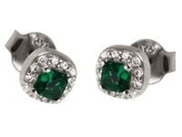 Delikatne rodowane kwadratowe srebrne kolczyki szmaragdowe i białe cyrkonie srebro 925 K2309