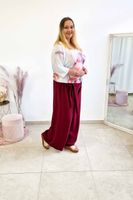 Spodnie Damskie z Gumką i Szerokimi Nogawkami Bordowe UNI