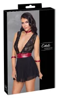 cottelli bondage babydoll czarna s z czerwoną obrożą i mankietami
