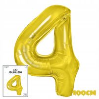 BALON FOLIOWY CYFRĄ CYFERKA 4 ZŁOTA NA IMPREZE URODZINOWĄ PRZYJĘCIE 100cm