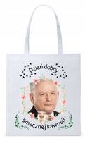 Śmieszny Pis Kaczyński Torba Eco Biała Shopper Z Nadrukiem Ze Zdjęciem
