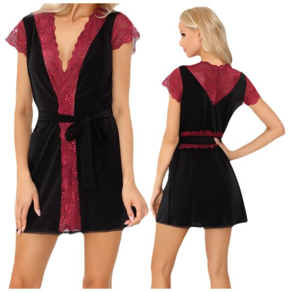 SZLAFROK DAMSKI CZARNY PIĘKNA KORONKA STRINGI L/XL zdjęcie 1