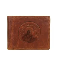 portfel męski brązowy poziomy ze znakiem zodiaku