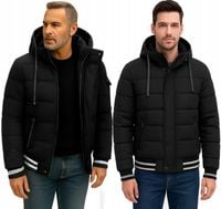 KURTKA MĘSKA Z KAPTUREM PUCHOWA OCIEPLANA ZIMOWA PIKOWANA CZARNA 3XL