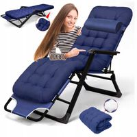 OGRODOWY LEŻAK PLAŻOWY PODUSZKA ROZKŁADANY WYGODNY NIEBIESKI IDEAL GARDEN