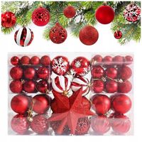 BOMBKI CHOINKOWE ZESTAW MIX WZORÓW 6/4/3CM CZERWONE XXL 100SZT + GWIAZDA