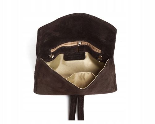 WŁOSKA SKÓRZANA KOPERTÓWKA TOREBKA WIZYTOWA SOLOME FLORA BRĄZOWA ZAMSZOWA na Arena.pl