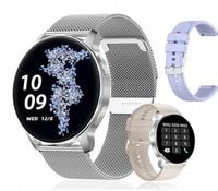 Smartwatch damski zegarek srebrny z funkcjami krokomierz, puls + 2 paski