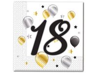 Serwetki, 18 urodziny, białe z balonikami (PS), 33 cm x 33 cm, 20 szt.
