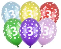 Balony 30cm, 3rd Birthday, Metallic Mix 6 sztuk