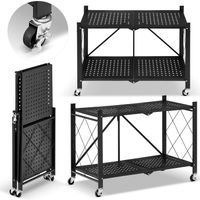 Regał HIGHER metalowy magazynowy kółkach czarny 2 półki mobilny loftowy