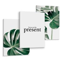 Obrazy Do Sypialni Salonu MONSTERA Liście Napis 90cm x 40cm