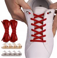 .Sznurowadła bez wiązania czerwone  z metalowymi spinkami