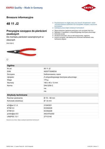 precyzyjne szczypce do pierścieni wew.proste 180mm - kn 48 11 j2 na Arena.pl