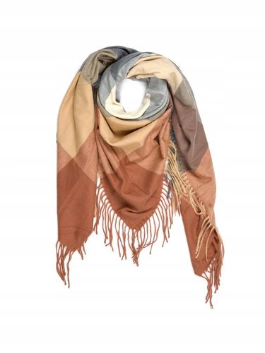 Versoli - miękka i ciepła chusta z frędzlami krata brążowy szary 7# HIT na Arena.pl