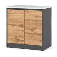 Szafka Kuchenna Stojąca Z Blatem Modułowa Bella 80cm Szary Mat Dąb Wotan