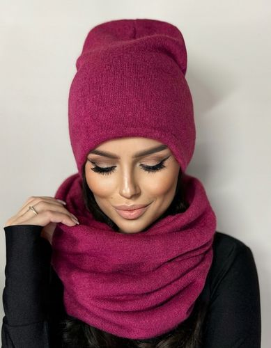 POLSKI KOMPLET DAMSKI KOBIECY ZIMOWY CZAPKA KOMIN DUŻY CIEPŁY JAGODOWY 2468 na Arena.pl