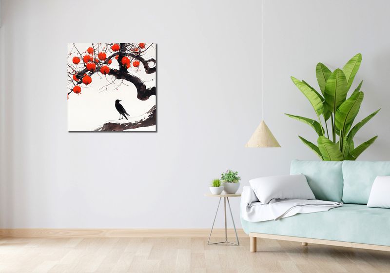 Obraz 70x70cm Kruk przy Drzewie zdjęcie 2
