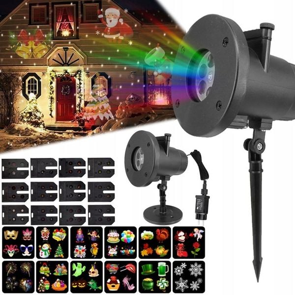 PROJEKTOR LED ŚNIEG ŚWIĄTECZNY 48 WZORÓW LASEROWY REFLEKTOR NA DOM RZUTNIK zdjęcie 1
