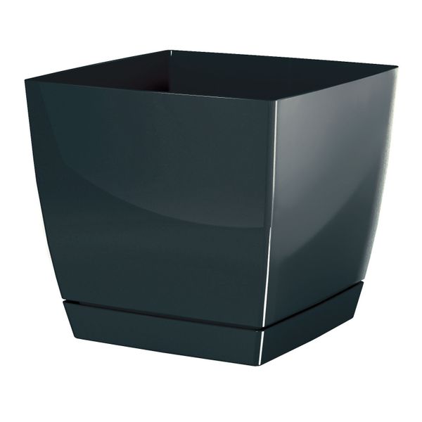 Doniczka COUBI DUKP100 z podstawką | Grafit, Kształt Kwadratowy, Wymiary 10x10x7.5 cm, Kolor Grafit, Prosperplast zdjęcie 1
