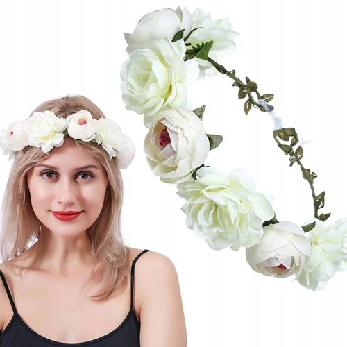 OPASKA WIANEK NA GŁOWĘ BOHO DRUCIK BIAŁE KWIATY PANIEŃSKI ŚLUBNY KOMUNIA na Arena.pl