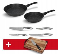Zestaw patelni i noży 6 el. Black Stone Zwieger + deska z nożem i ostrzałką