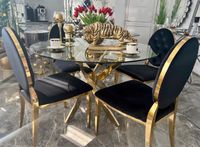 Stół okrągły Nordic złoty z szybą przeźroczystą 120x75