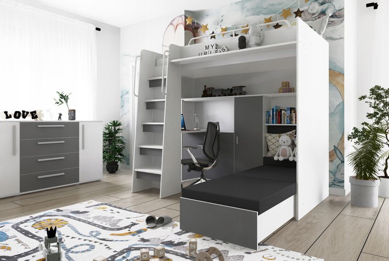 Łóżko piętrowe JSM7 z sofą i biurkiem biały mat + materac Radomenes zdjęcie 2